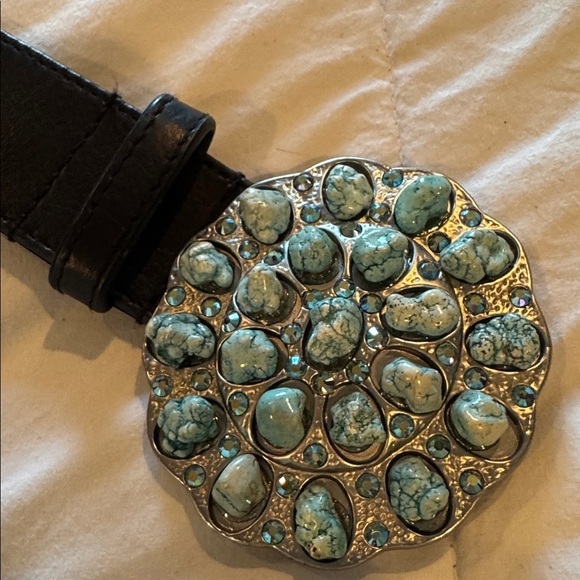 Genuine turquoise stones Elegant Black leather belt main image 5